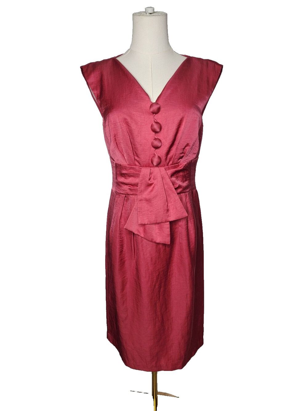 Nanette Lepore Pink Satin Retro Sheath Dress Belted Sleeveless Size 6 Mod